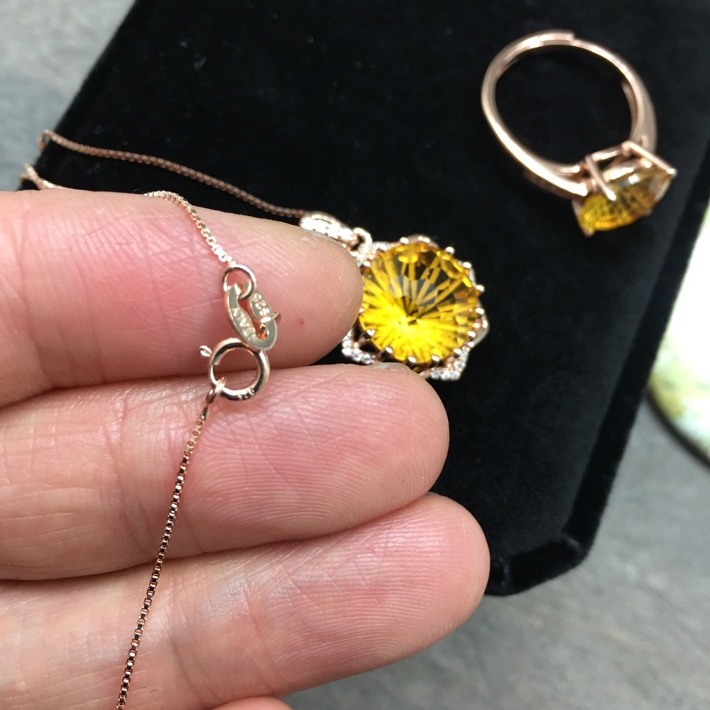 Certified Citrine Rose Gold Ring Necklace Set - Picture 5 of 17